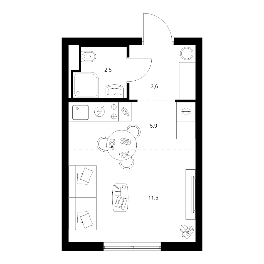 Студия 23,5 м²