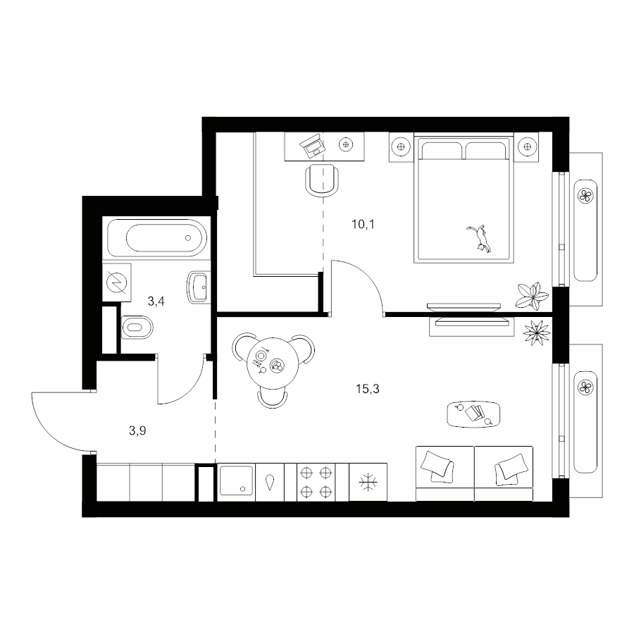 2 ккв (Евро) 37,3 м²