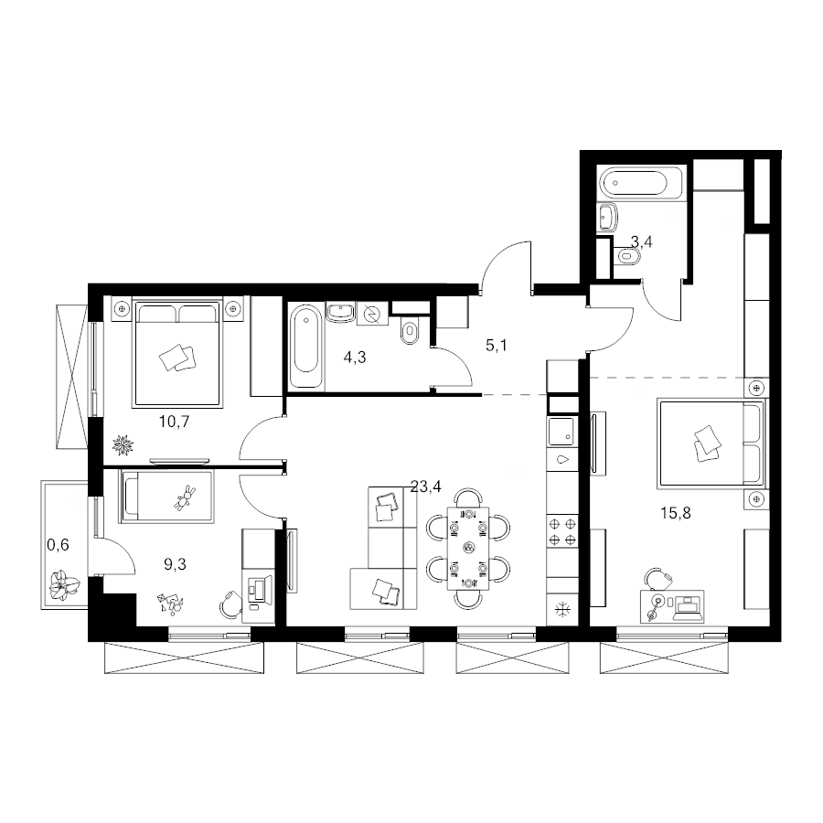 4 ккв (Евро) 81,2 м²