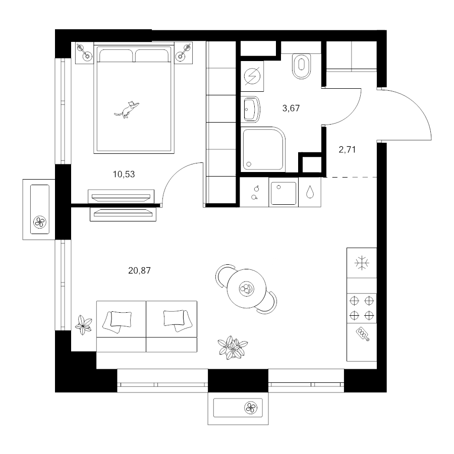 2 ккв (Евро) 38,5 м²