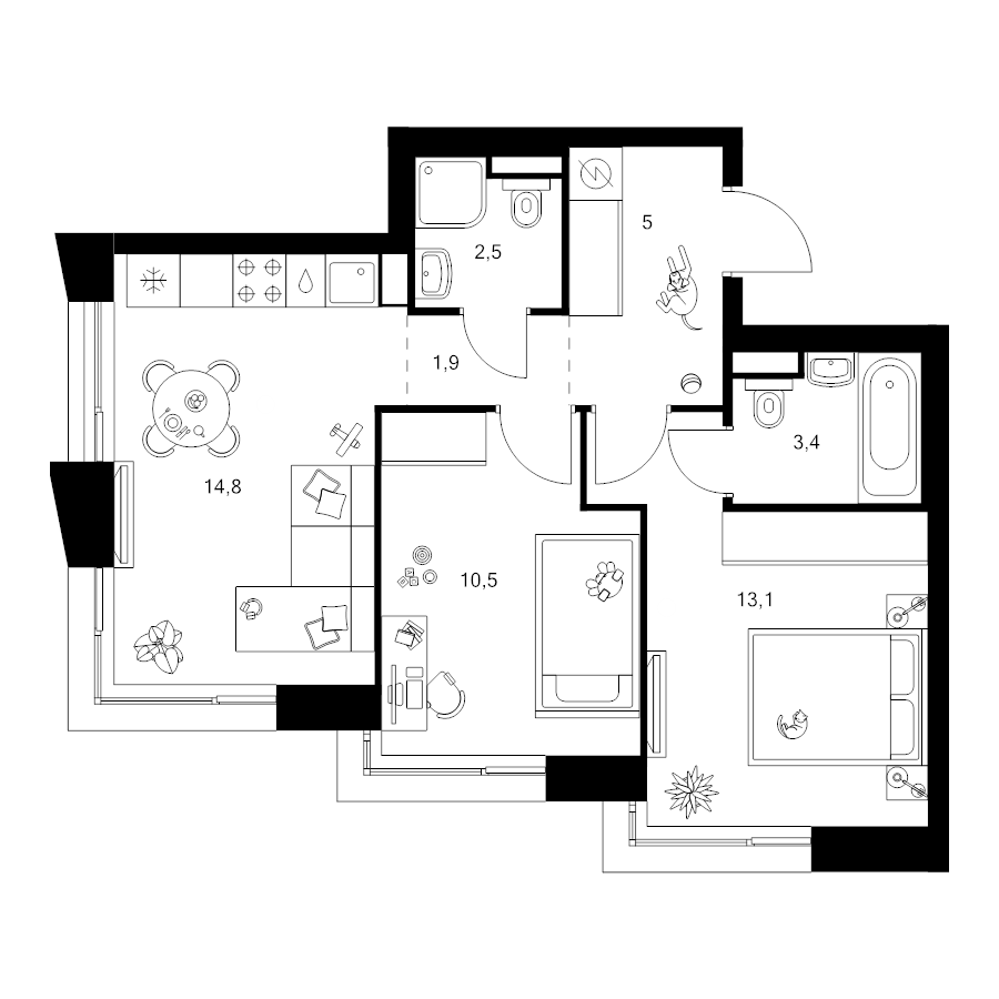 2 ккв 51,2 м²