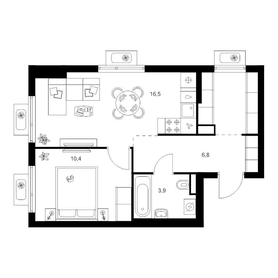 2 ккв (Евро) 42,7 м²