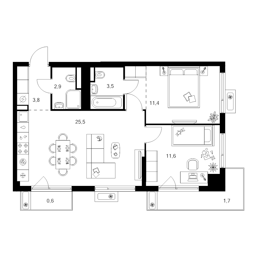 3 ккв (Евро) 63,4 м²
