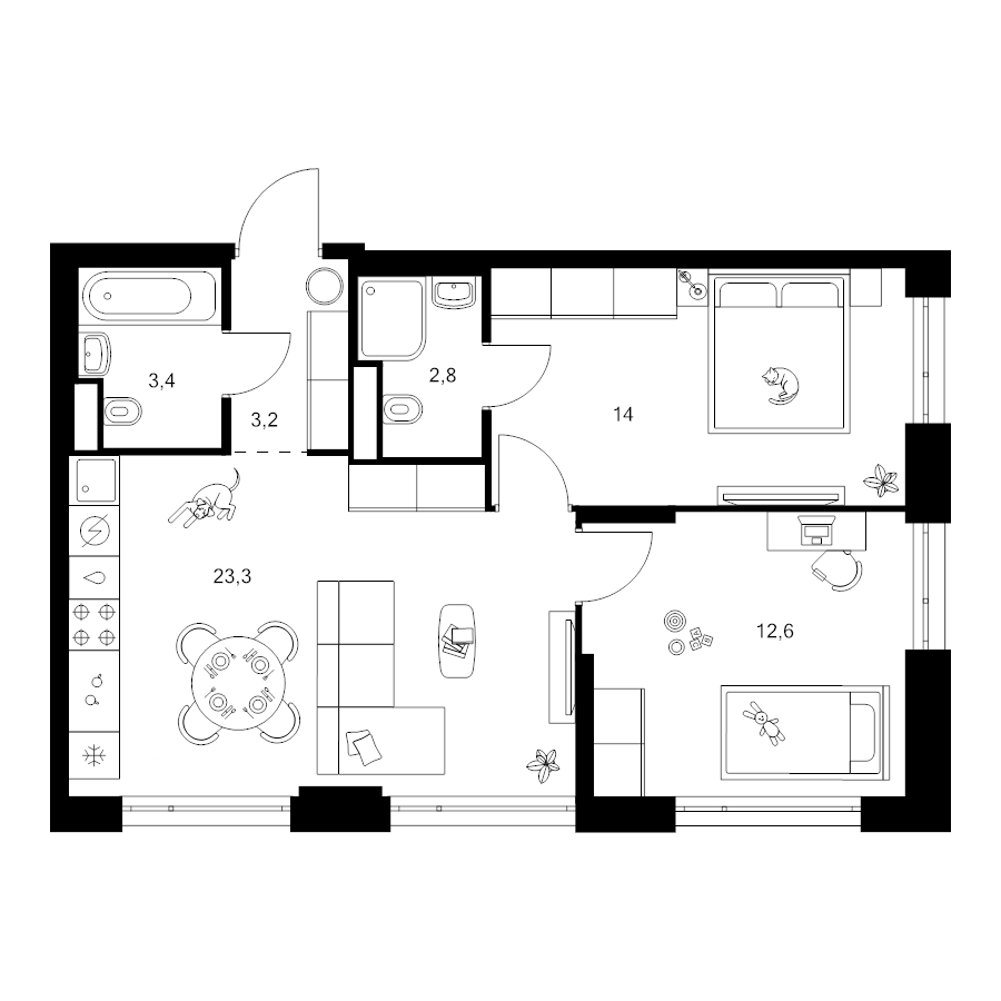 3 ккв (Евро) 59,3 м²