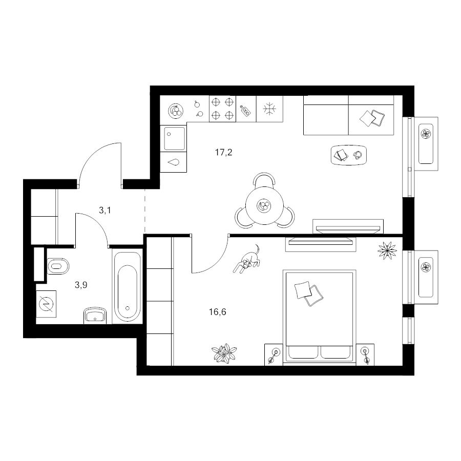 2 ккв (Евро) 40,8 м²