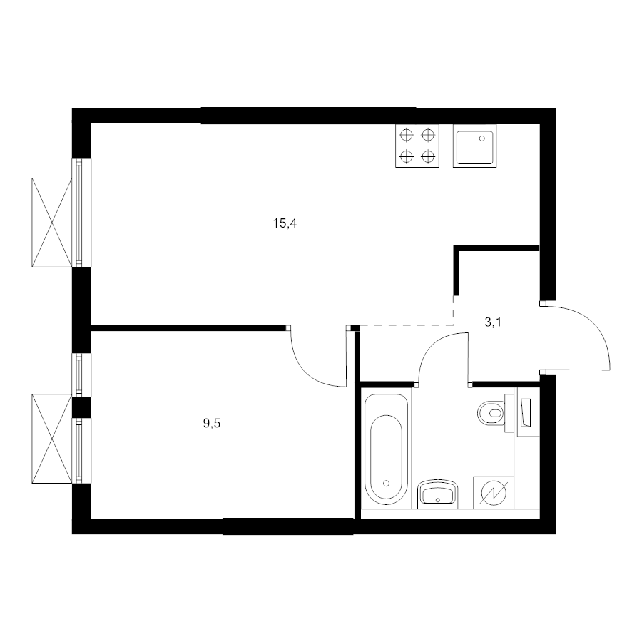 2 ккв (Евро) 31,9 м²