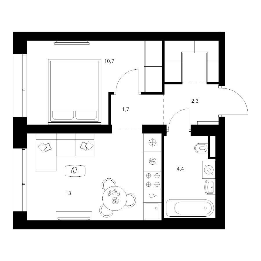 1 ккв 34,6 м²