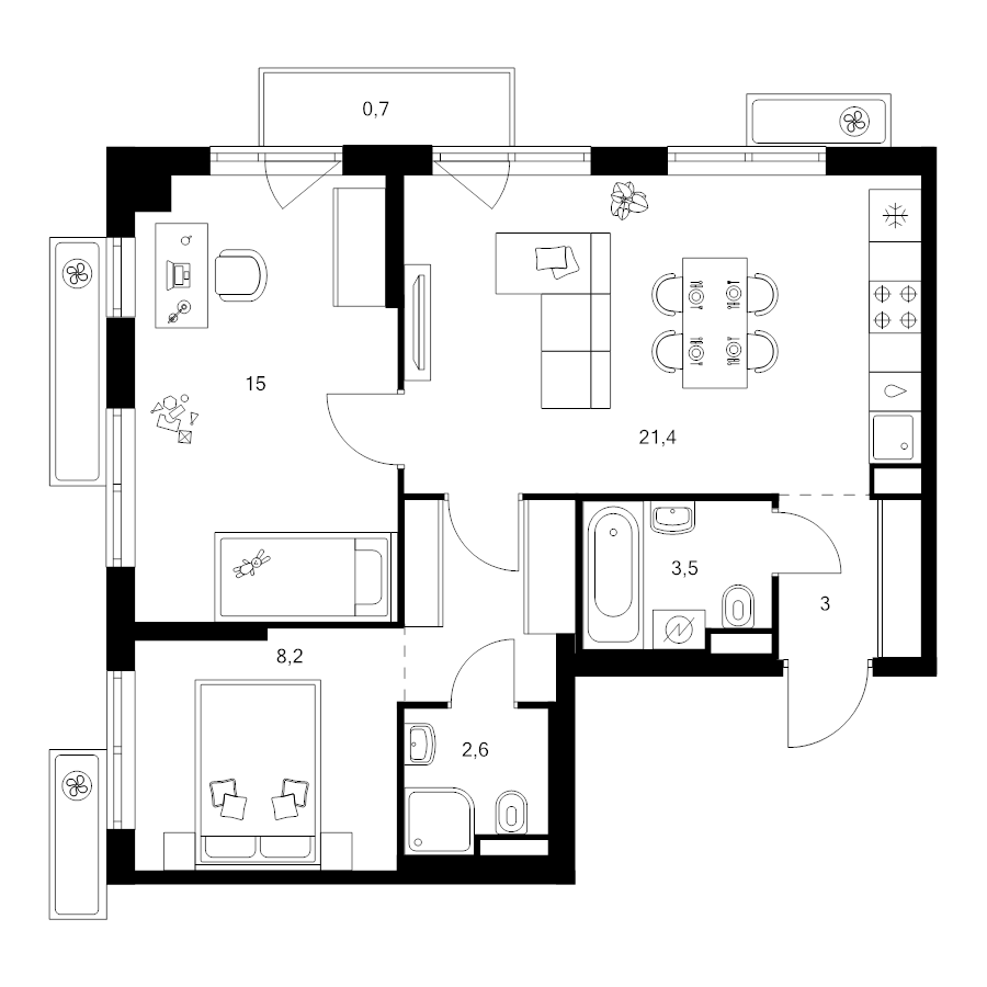 3 ккв (Евро) 58,8 м²