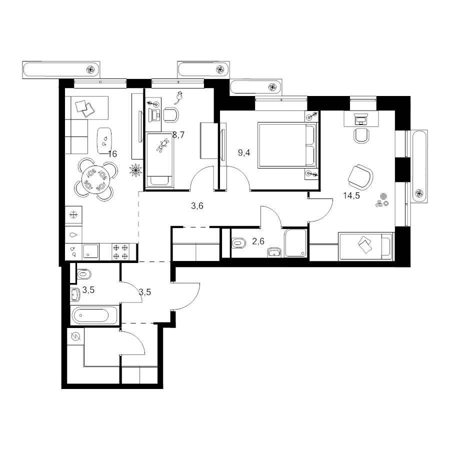 4 ккв (Евро) 74,7 м²