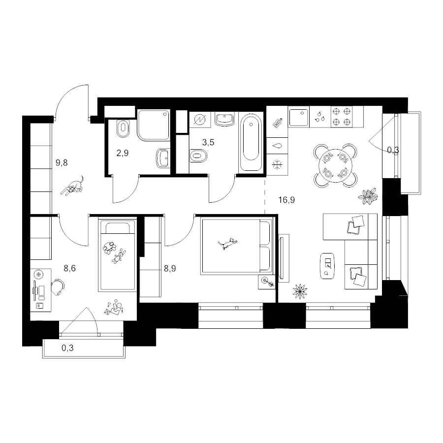 3 ккв (Евро) 51,2 м²