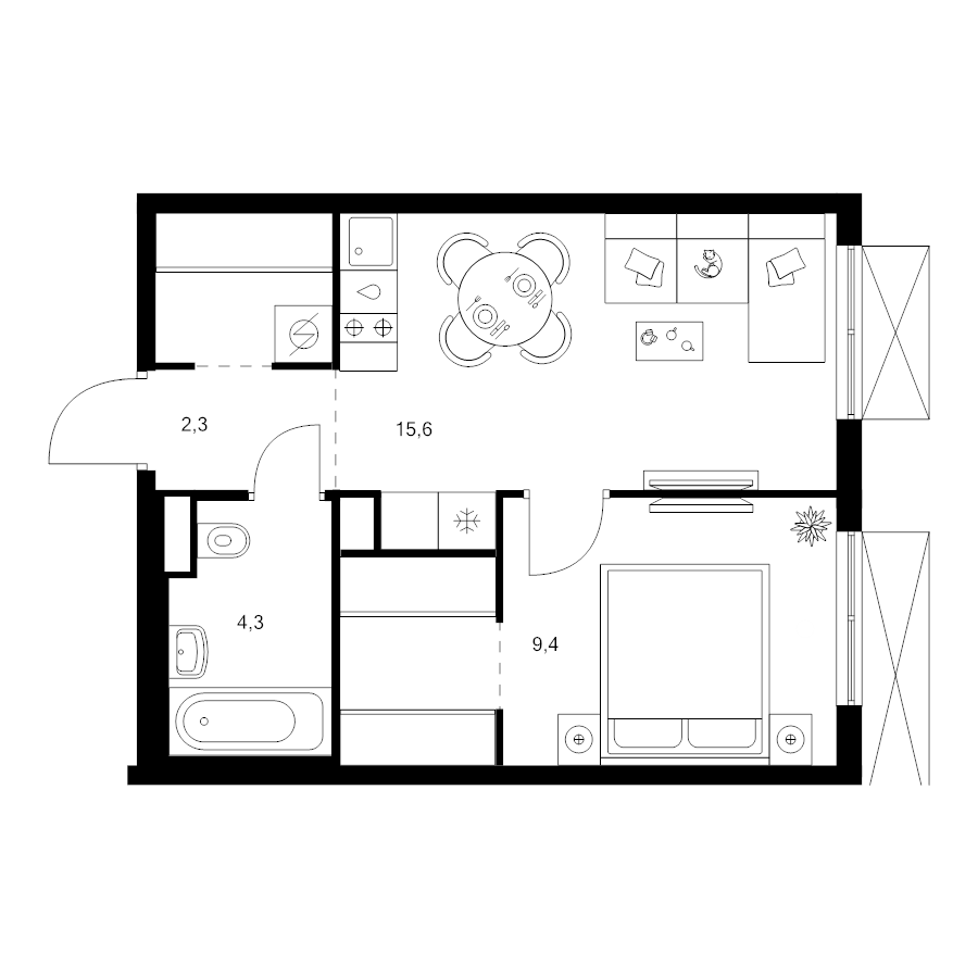 2 ккв (Евро) 37,9 м²