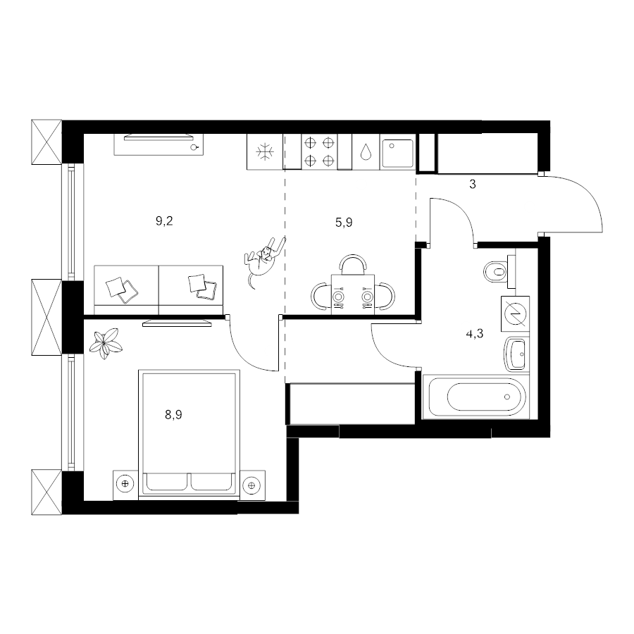 2 ккв (Евро) 34,5 м²