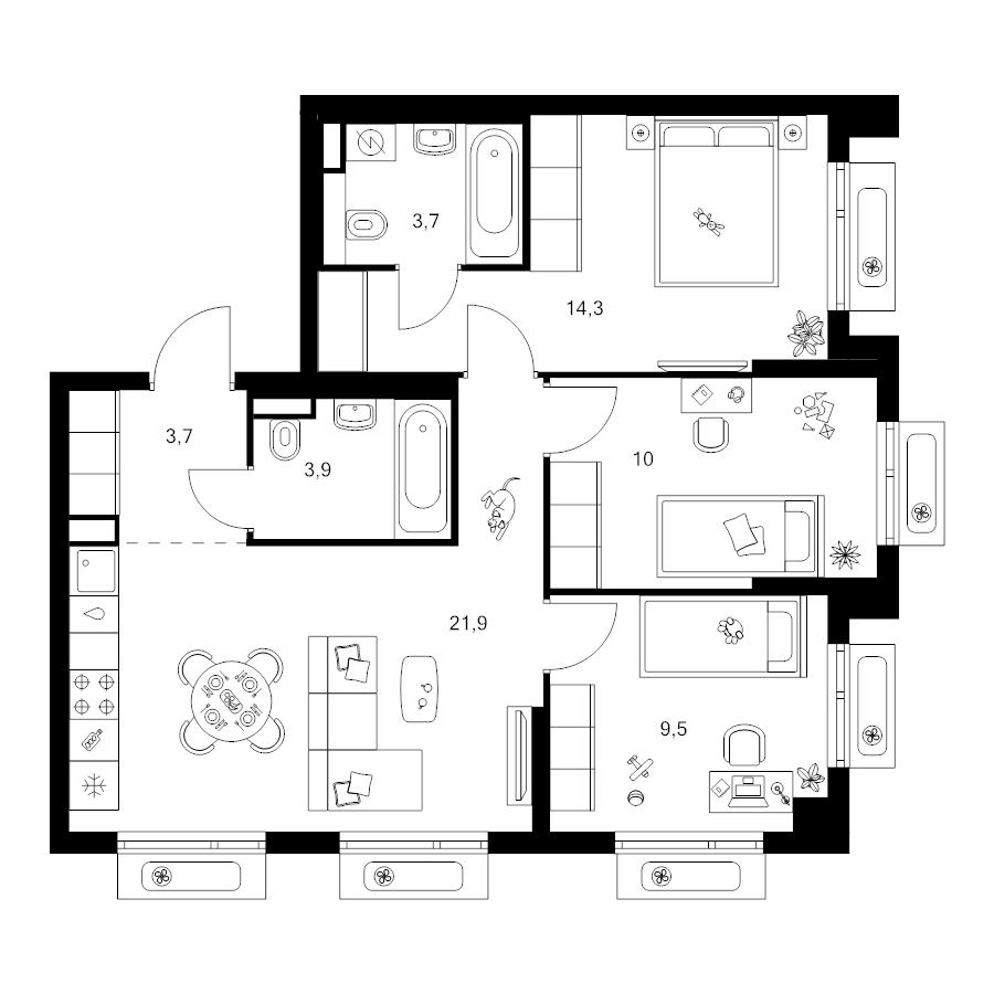 4 ккв (Евро) 67,4 м²