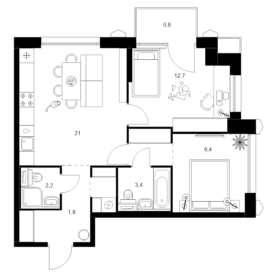 3 ккв (Евро) 59,7 м²