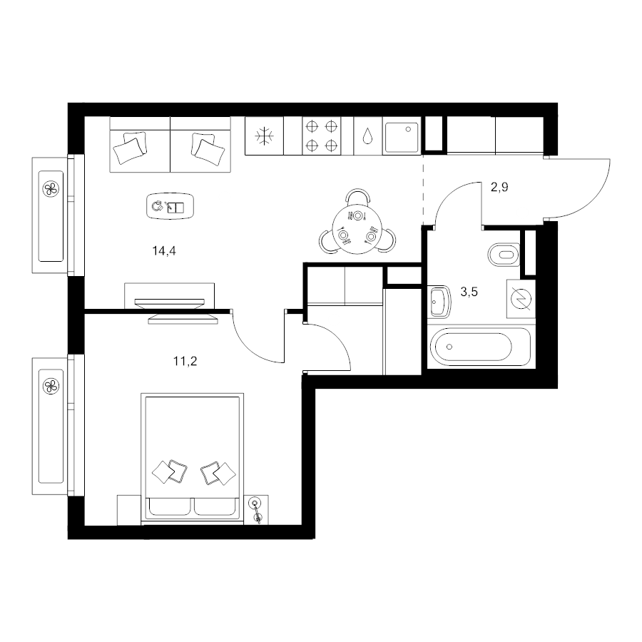 1 ккв 34,8 м²