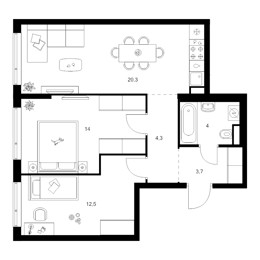 3 ккв (Евро) 58,8 м²