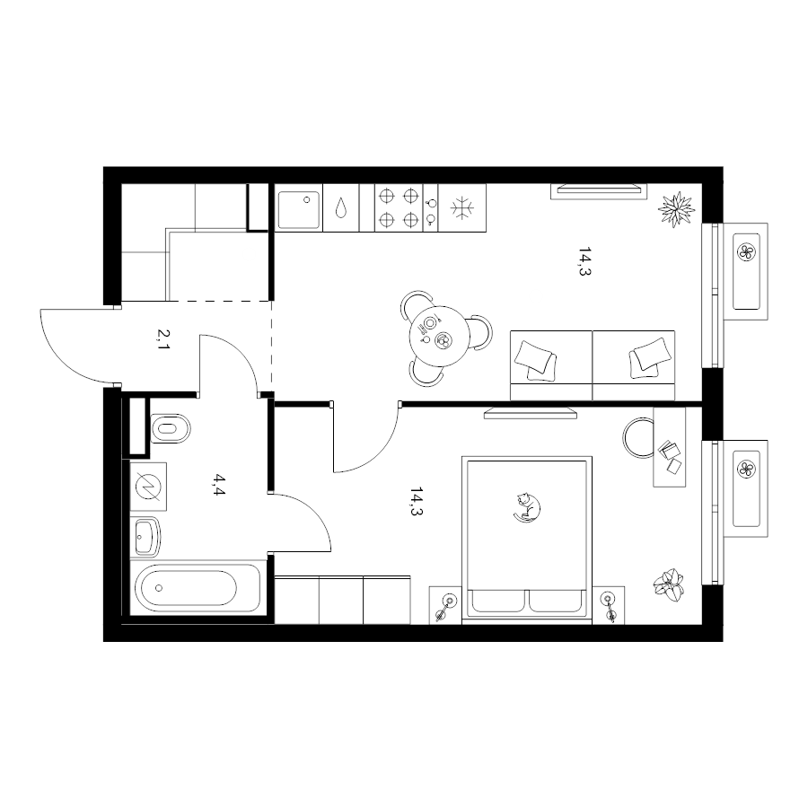 1 ккв 37,6 м²