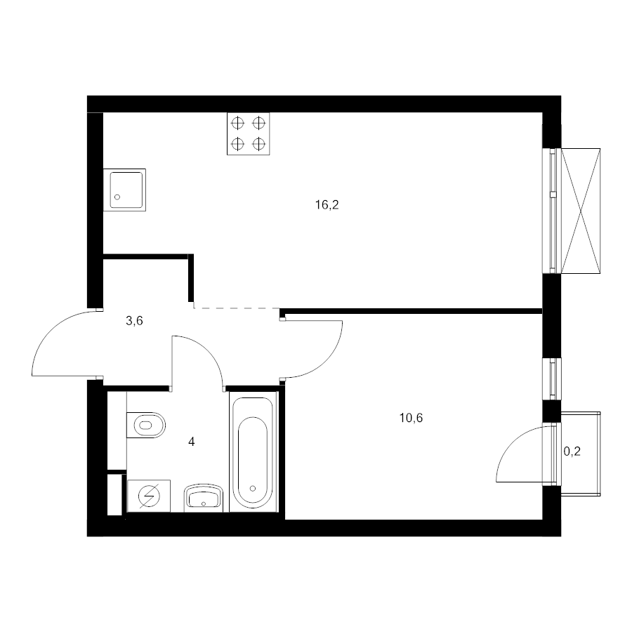 2 ккв (Евро) 34,6 м²