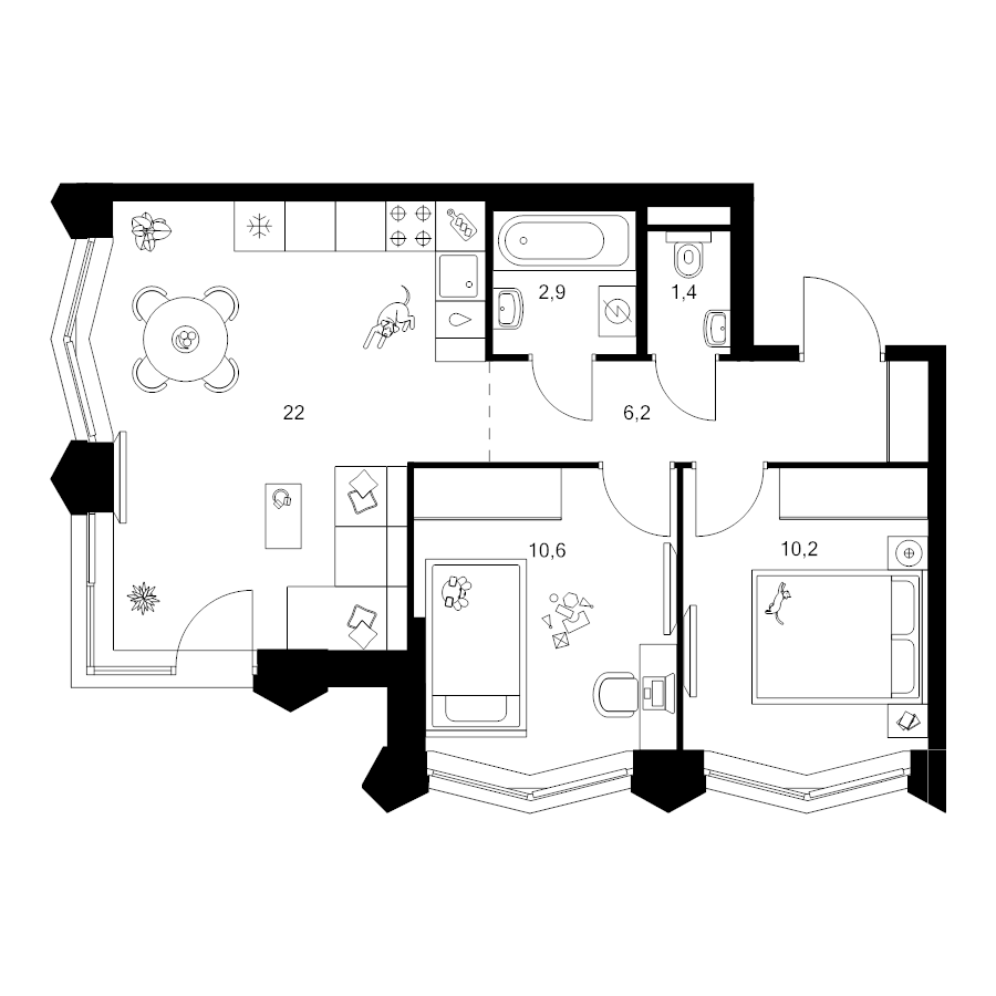 3 ккв (Евро) 53,3 м²