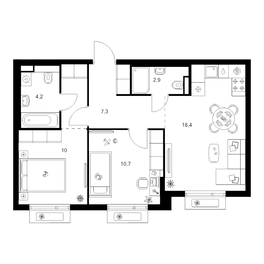 3 ккв (Евро) 56,8 м²