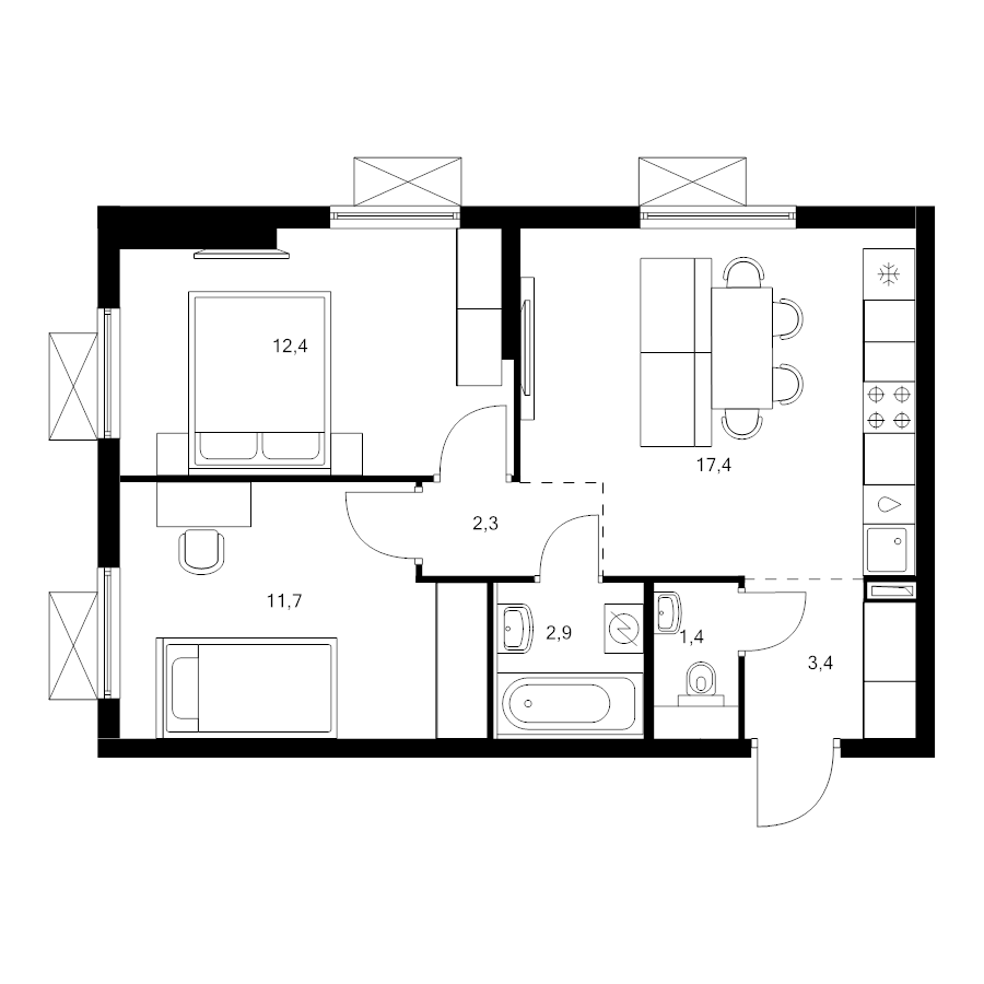 3 ккв (Евро) 51,5 м²