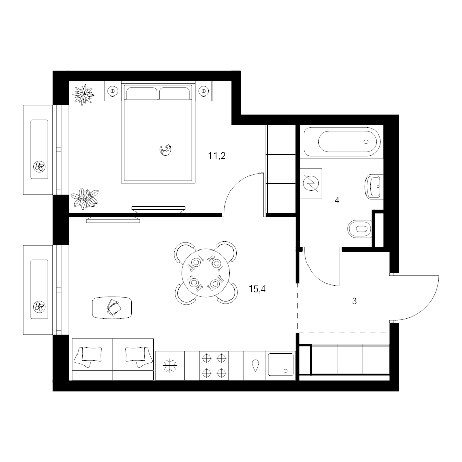 2 ккв (Евро) 35 м²