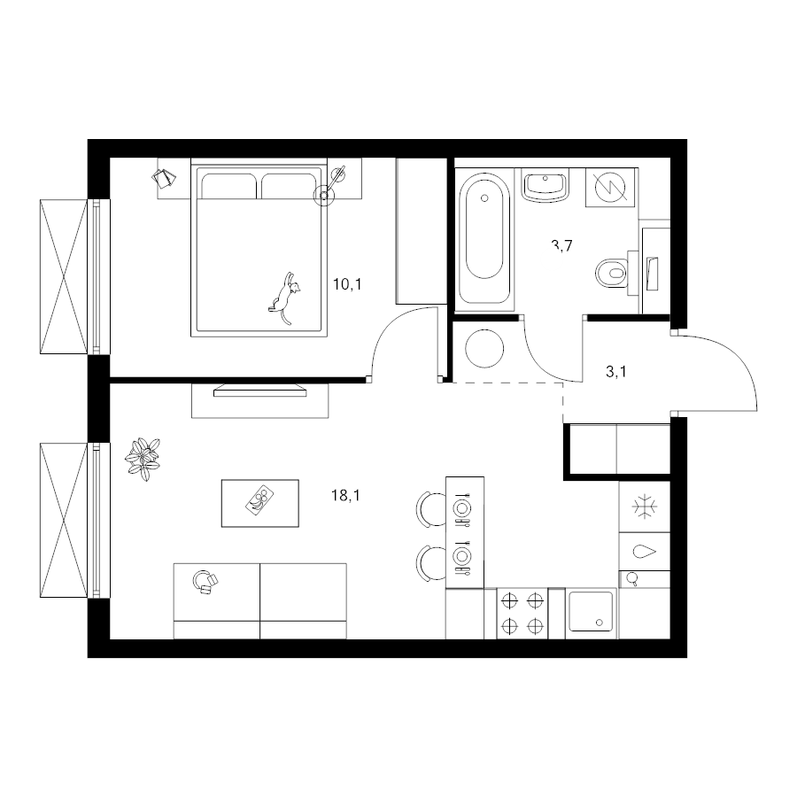 2 ккв (Евро) 35 м²