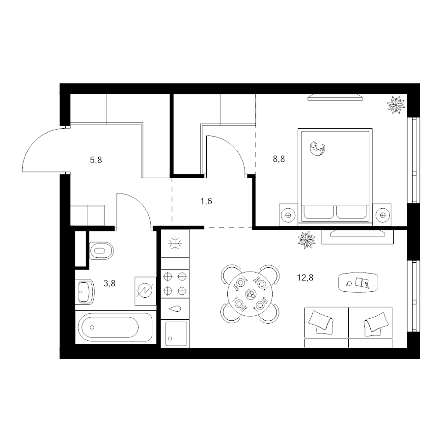 1 ккв 35,7 м²