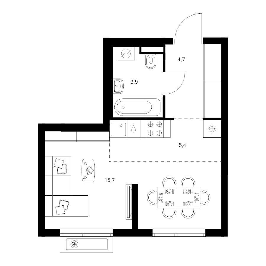 Студия 29,7 м²