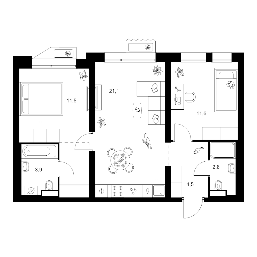 3 ккв (Евро) 59 м²