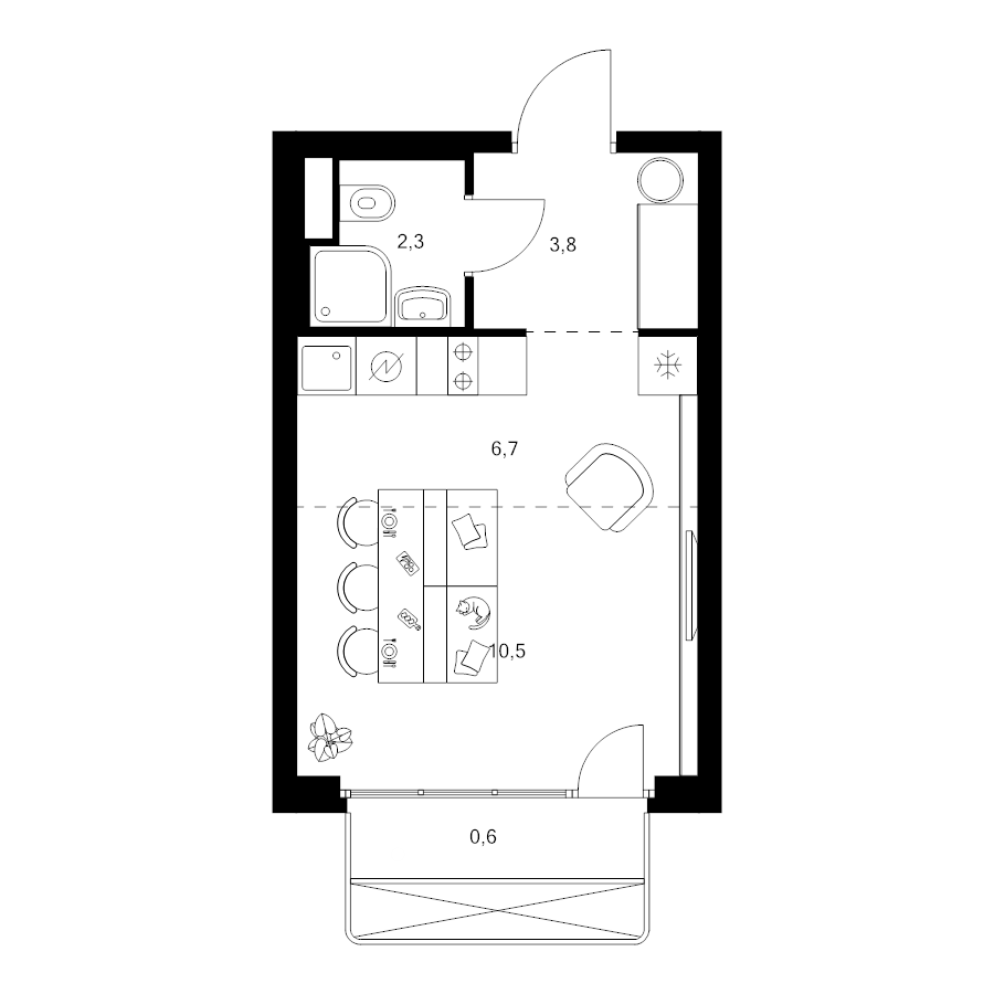 Студия 23,9 м²