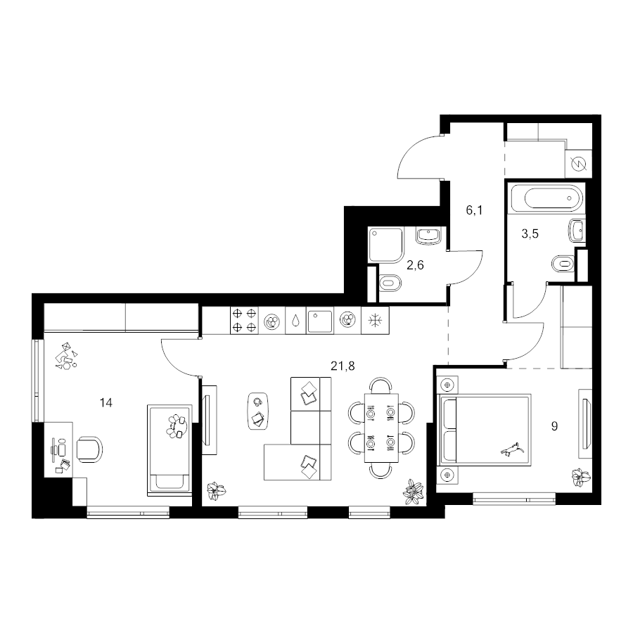 3 ккв (Евро) 62,6 м²