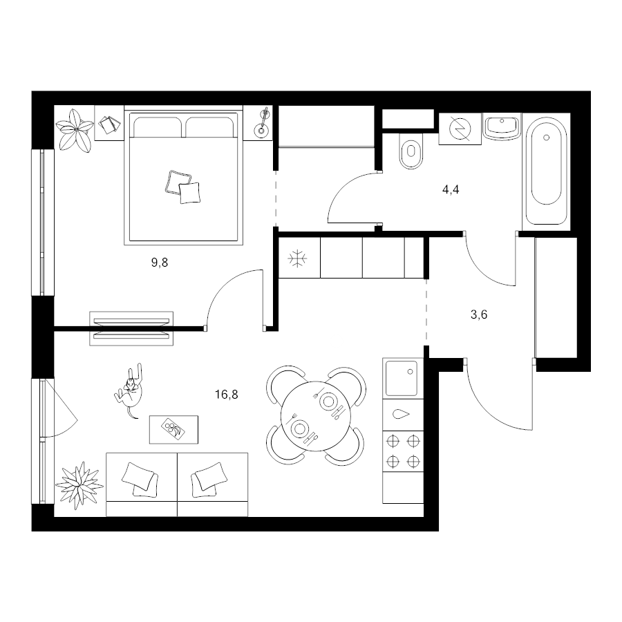 2 ккв (Евро) 37 м²