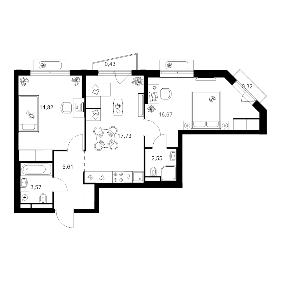 3 ккв (Евро) 61,7 м²