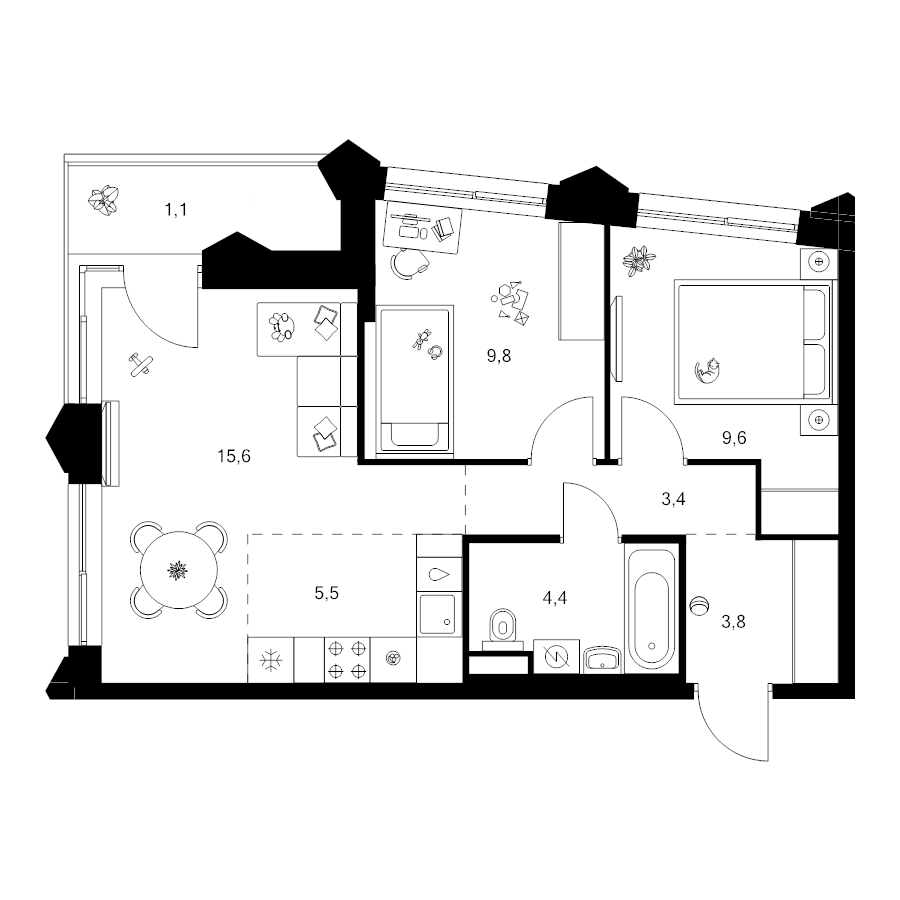 3 ккв (Евро) 53,2 м²
