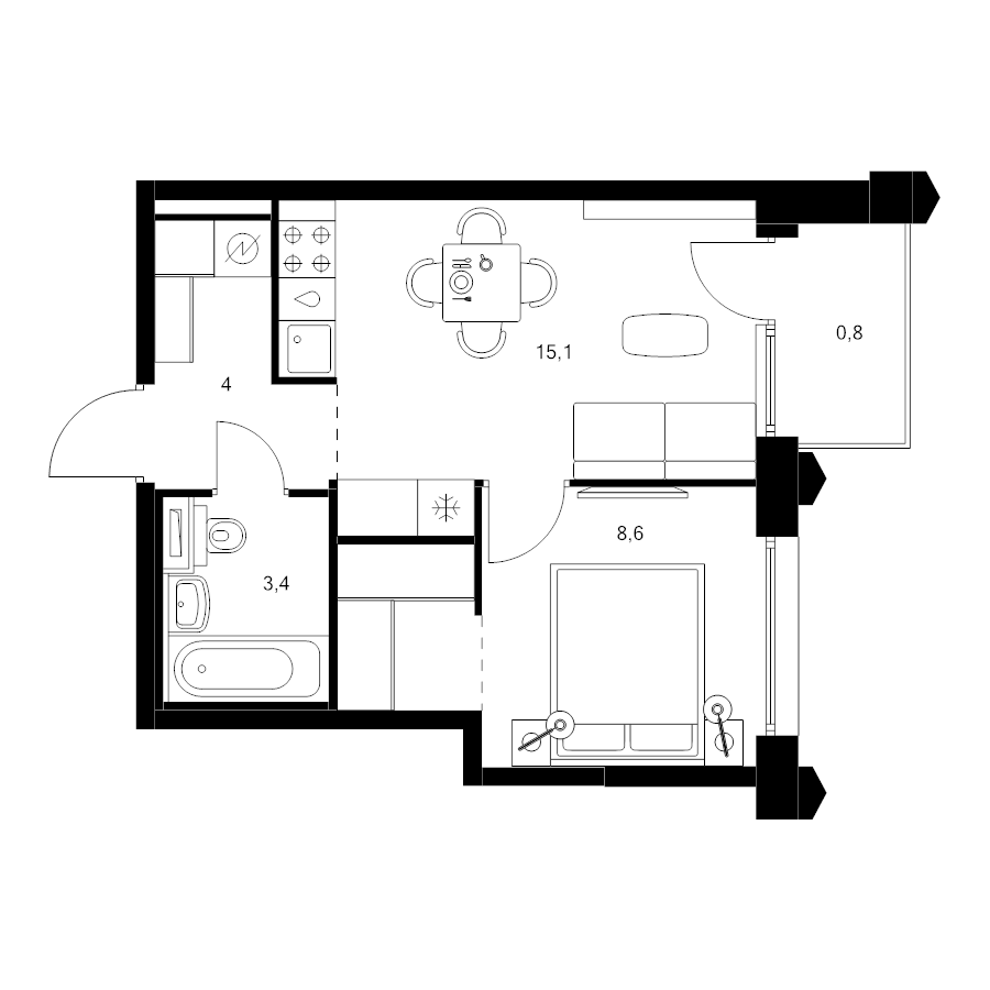 2 ккв (Евро) 34,2 м²