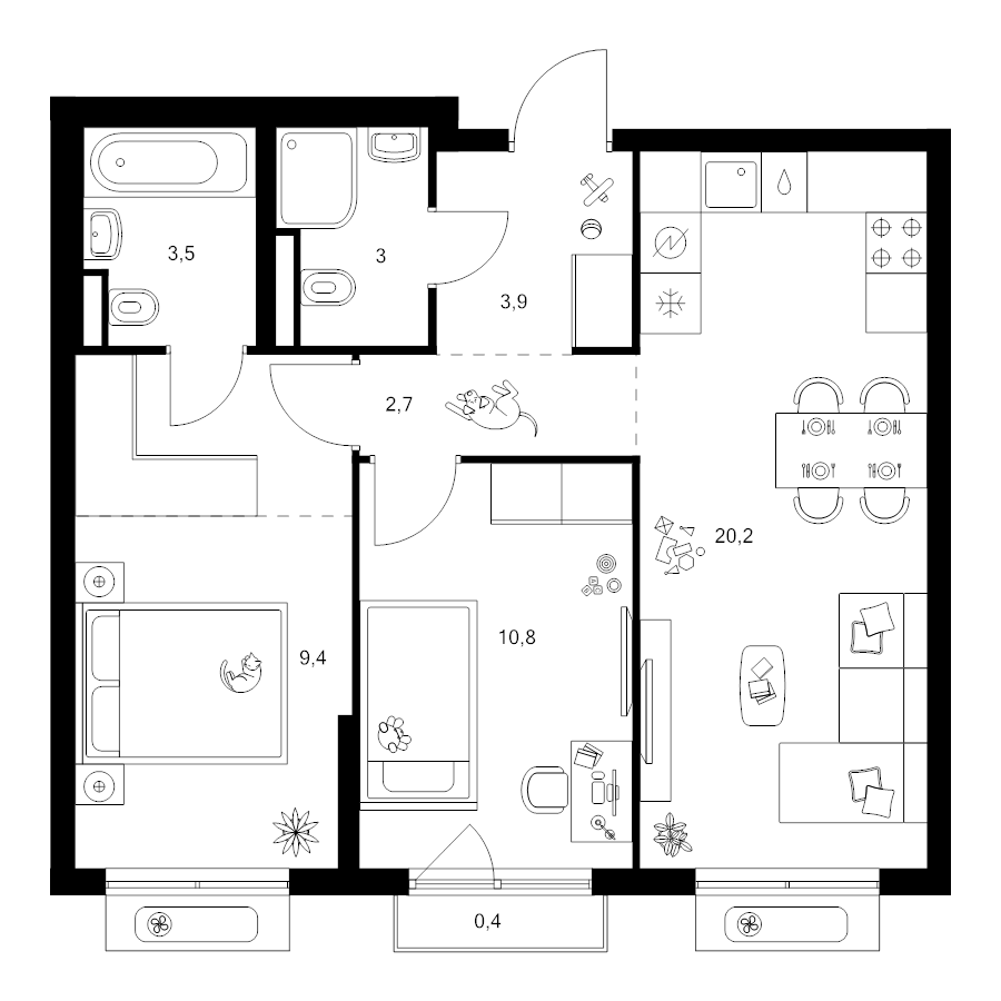3 ккв (Евро) 58,3 м²