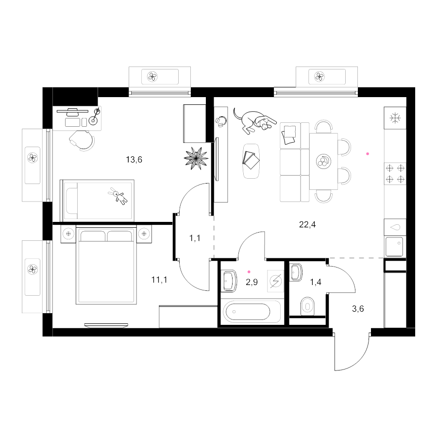 3 ккв (Евро) 56,1 м²