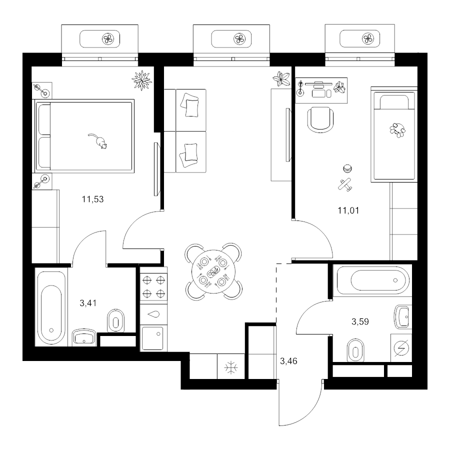 3 ккв (Евро) 50,6 м²