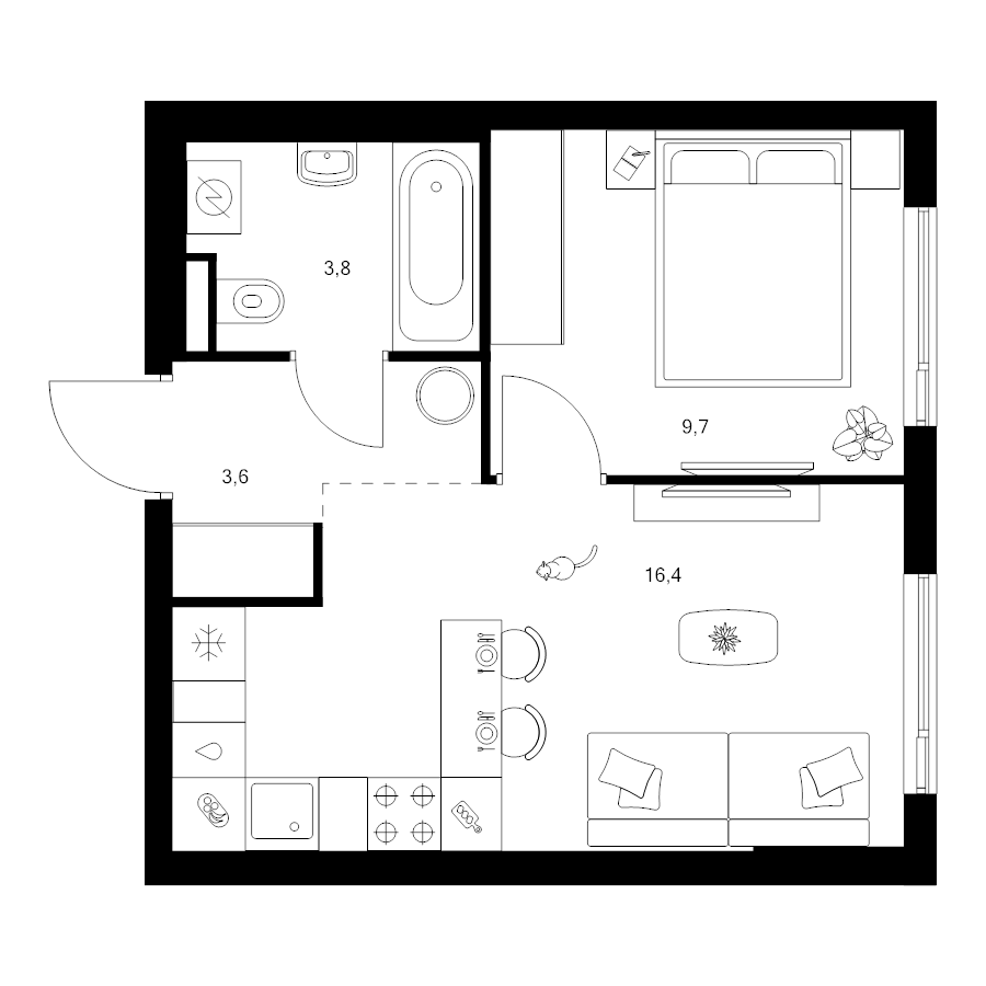 2 ккв (Евро) 33,5 м²
