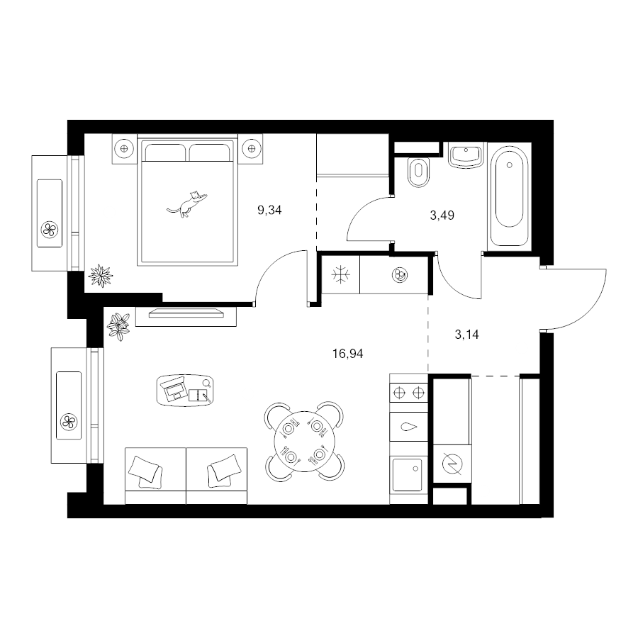 2 ккв (Евро) 38,1 м²
