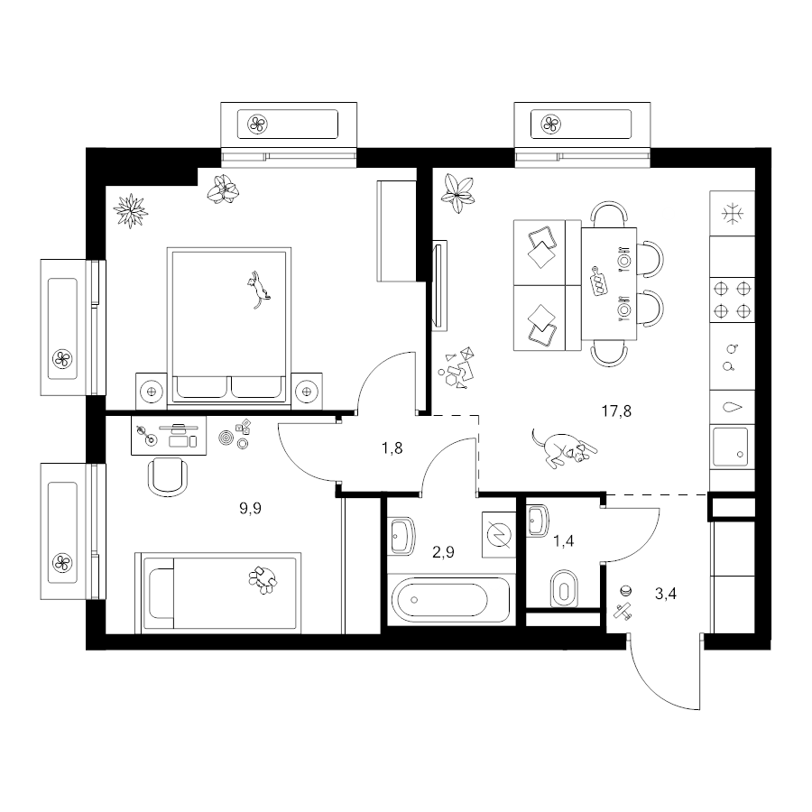 3 ккв (Евро) 50,5 м²
