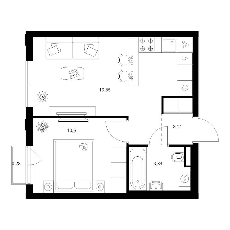 2 ккв (Евро) 36,4 м²