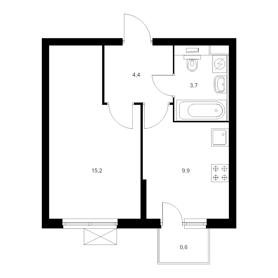 1 ккв 33,8 м²
