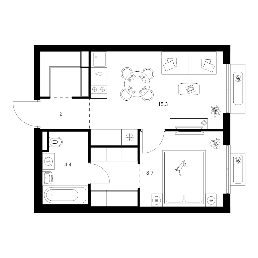 2 ккв (Евро) 37,2 м²