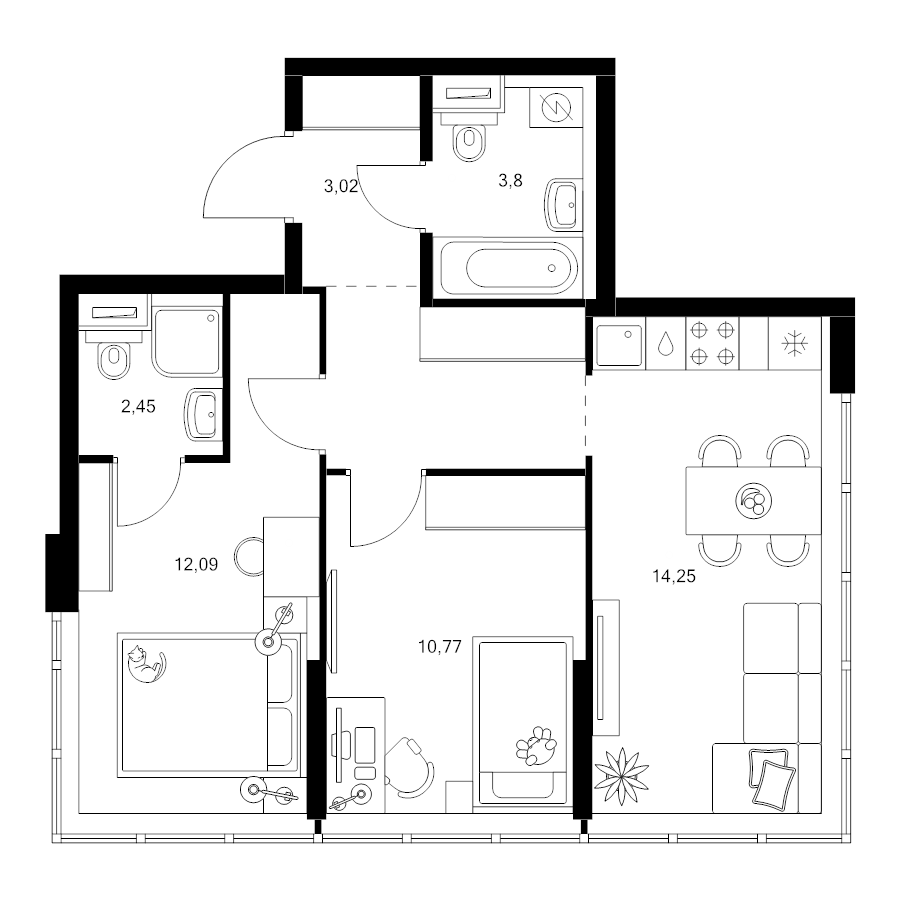 3 ккв (Евро) 51,9 м²