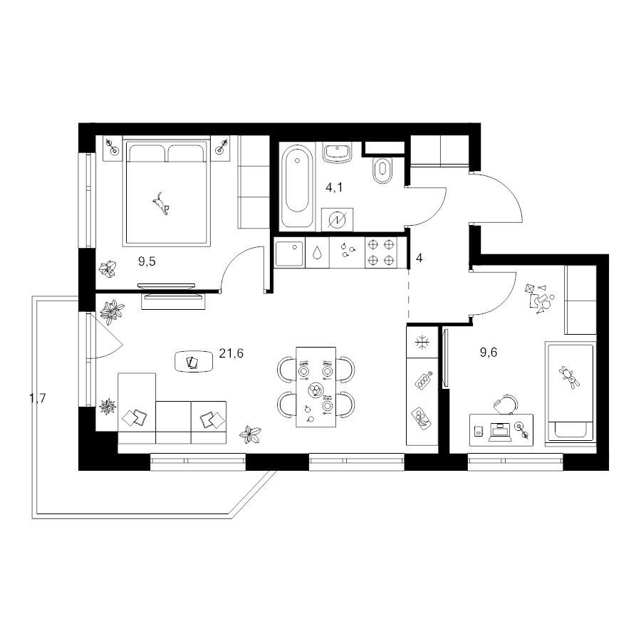 3 ккв (Евро) 50,5 м²