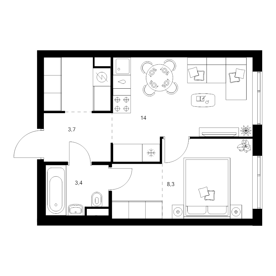 1 ккв 36,4 м²
