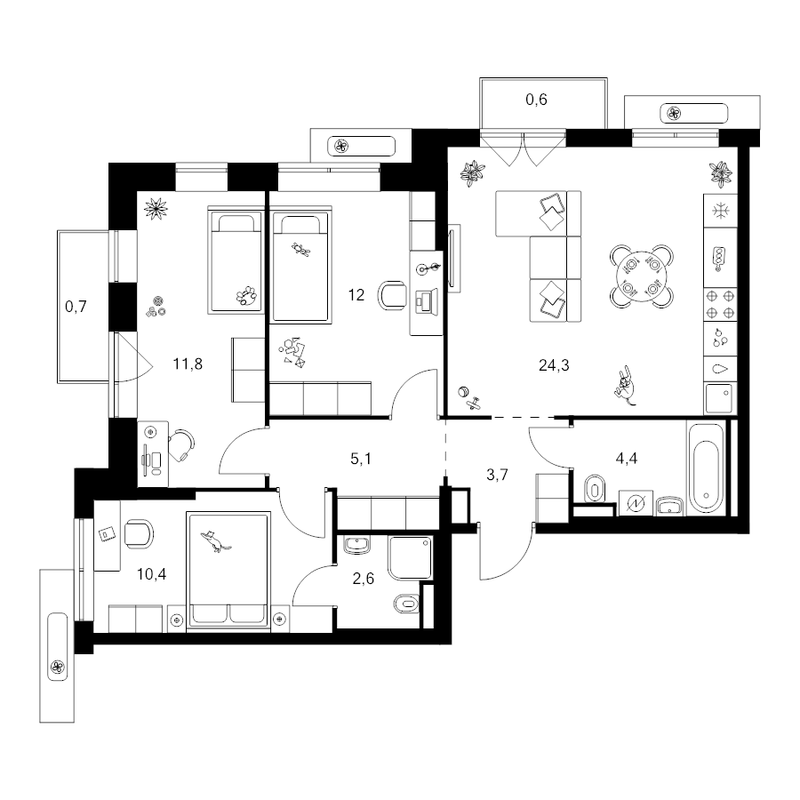 4 ккв (Евро) 75,6 м²