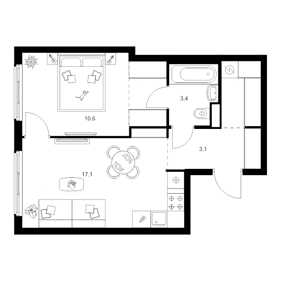 2 ккв (Евро) 41,5 м²